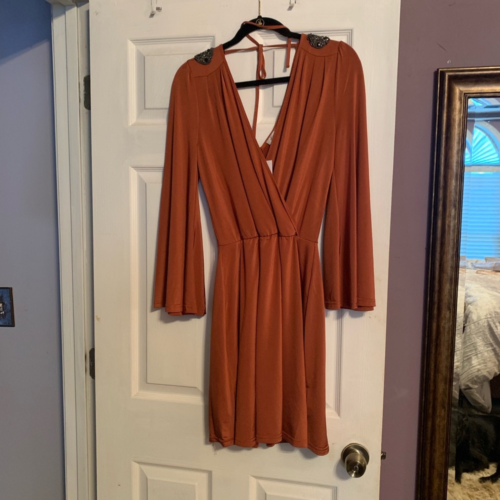 Boston Proper Rust Long Sleeve Dress